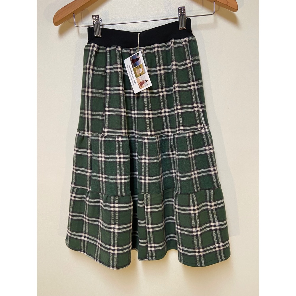 Girls Flannel Mom and Pop's Kids Maxi Skirt Size 6 Green Plaid Upcycled Tiered
